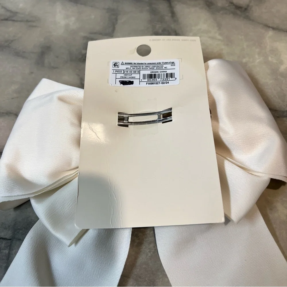 NWT A New Day Ivory Satin Bow Hair Barrette Clip Hair Accessory Holiday Christma